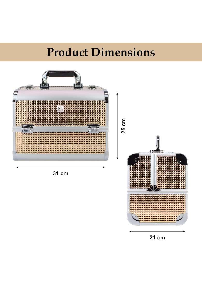 NFI Essentials Gold Makeup Organizer Box Cosmetic Storage Case for Women Girls Vanity Kit Bag for Bride - Indya