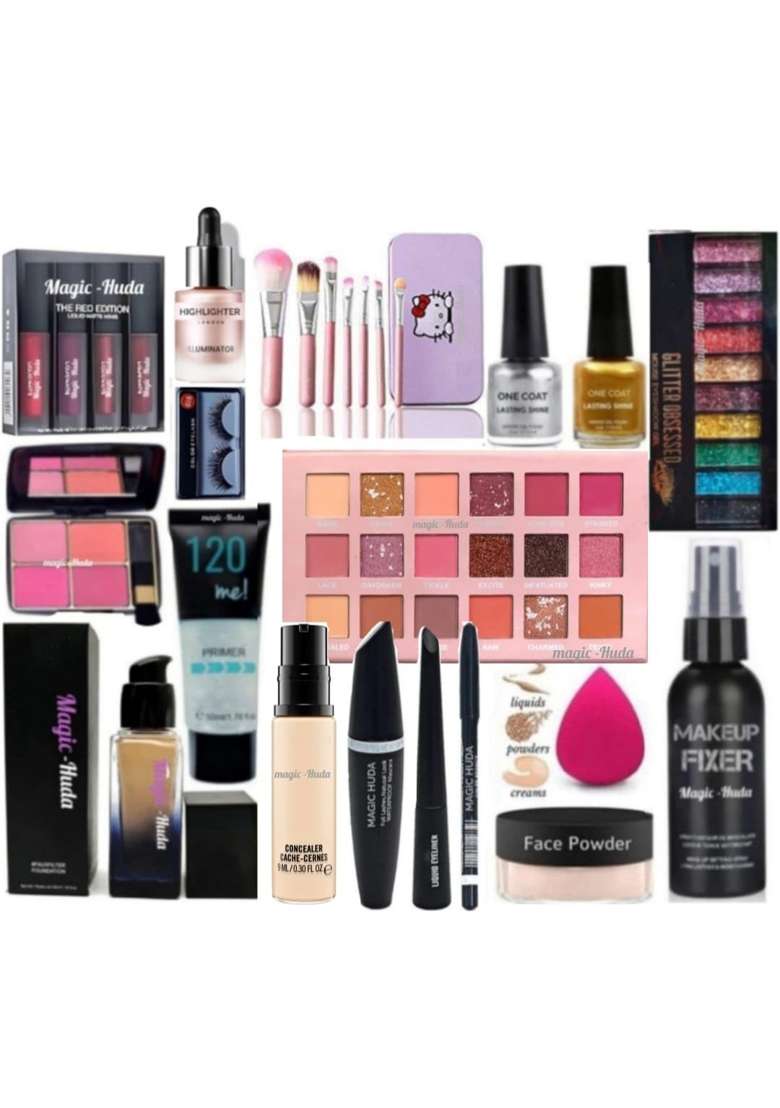 Multicolor Magic Huda Waterproof Makeup Kit Combo Set for Girls and Women Bridal Makeup All Products Set of 18 - Indya