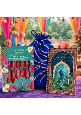 Parul Garg Beauty All Time Favourites Gift Pack Bindi Book 10 Mini Lipstick Pack and Blue Potli