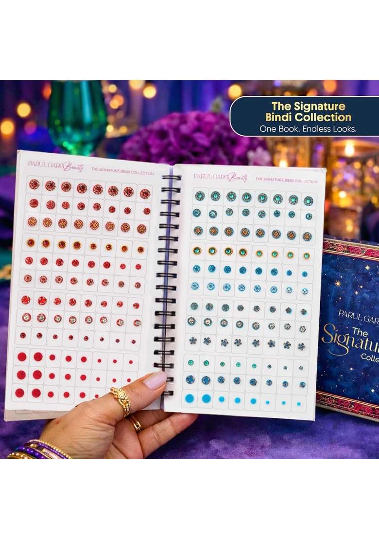 Parul Garg Beauty All Time Favourites Gift Pack Bindi Book 10 Mini Lipstick Pack and Blue Potli - Indya