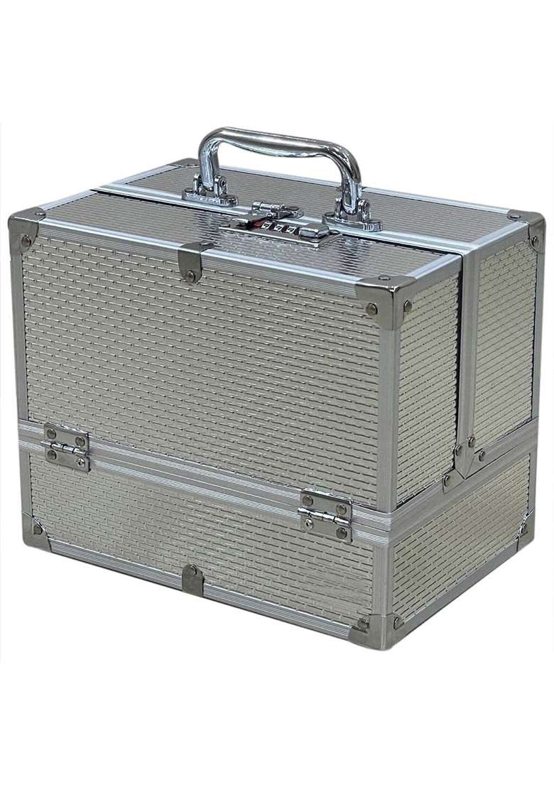Adson Professional Beauty Makeup Box Cosmetic Vanity Box Case 25 Point 5x17x20 CM 1 Count Silver Pack of 1 - Indya