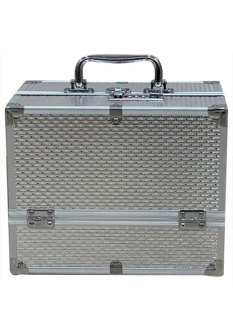 Adson Professional Beauty Makeup Box Cosmetic Vanity Box Case 25 Point 5x17x20 CM 1 Count Silver Pack of 1 - Indya