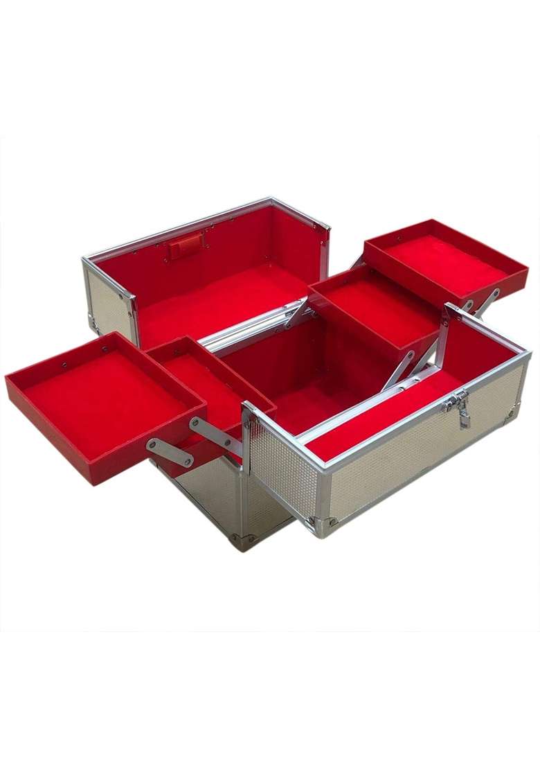 Adson Professional Beauty Makeup Box Cosmetic Vanity Box Case 25 Point 5x17x20 CM 1 Count Silver Pack of 1 - Indya