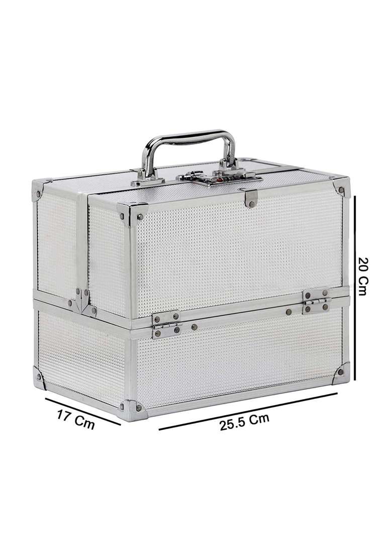 Adson Professional Beauty Makeup Box Cosmetic Vanity Box Case 25 Point 5x17x20 CM 1 Count Silver Pack of 1 - Indya