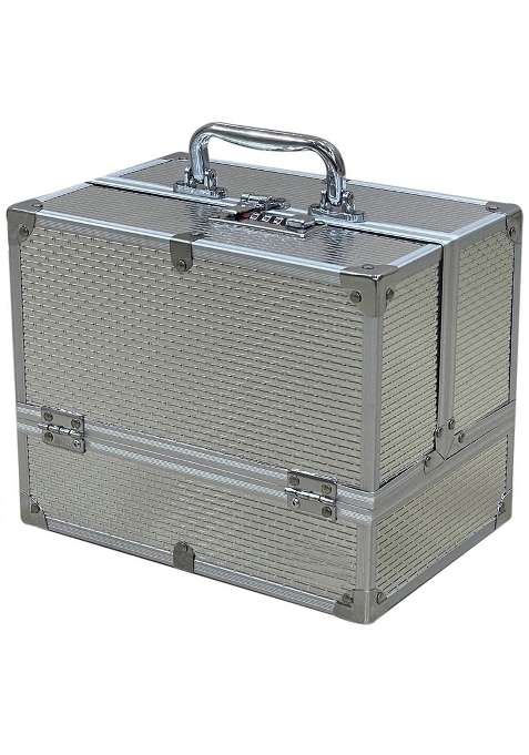 Adson Professional Beauty Makeup Box Cosmetic Vanity Box Case 25 Point 5x17x20 CM 1 Count Silver Pack of 1