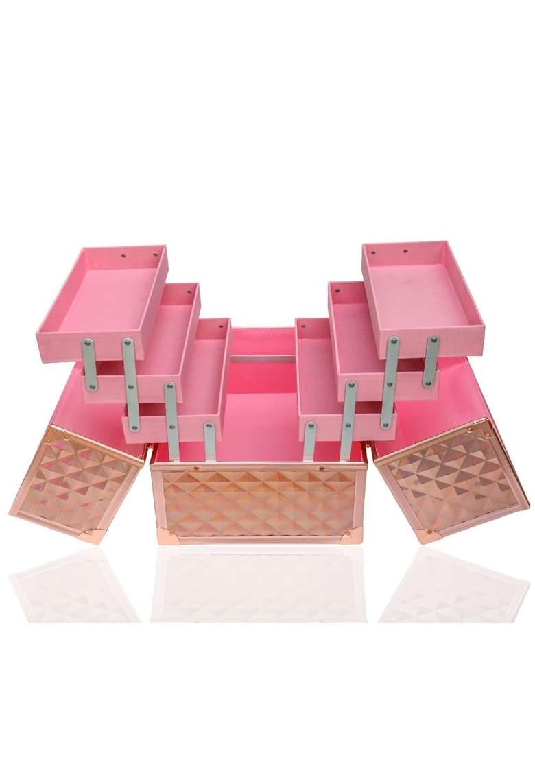 Adson Professional Beauty Makeup Cosmetic Vanity Case Box Rose Gold 4 - Indya