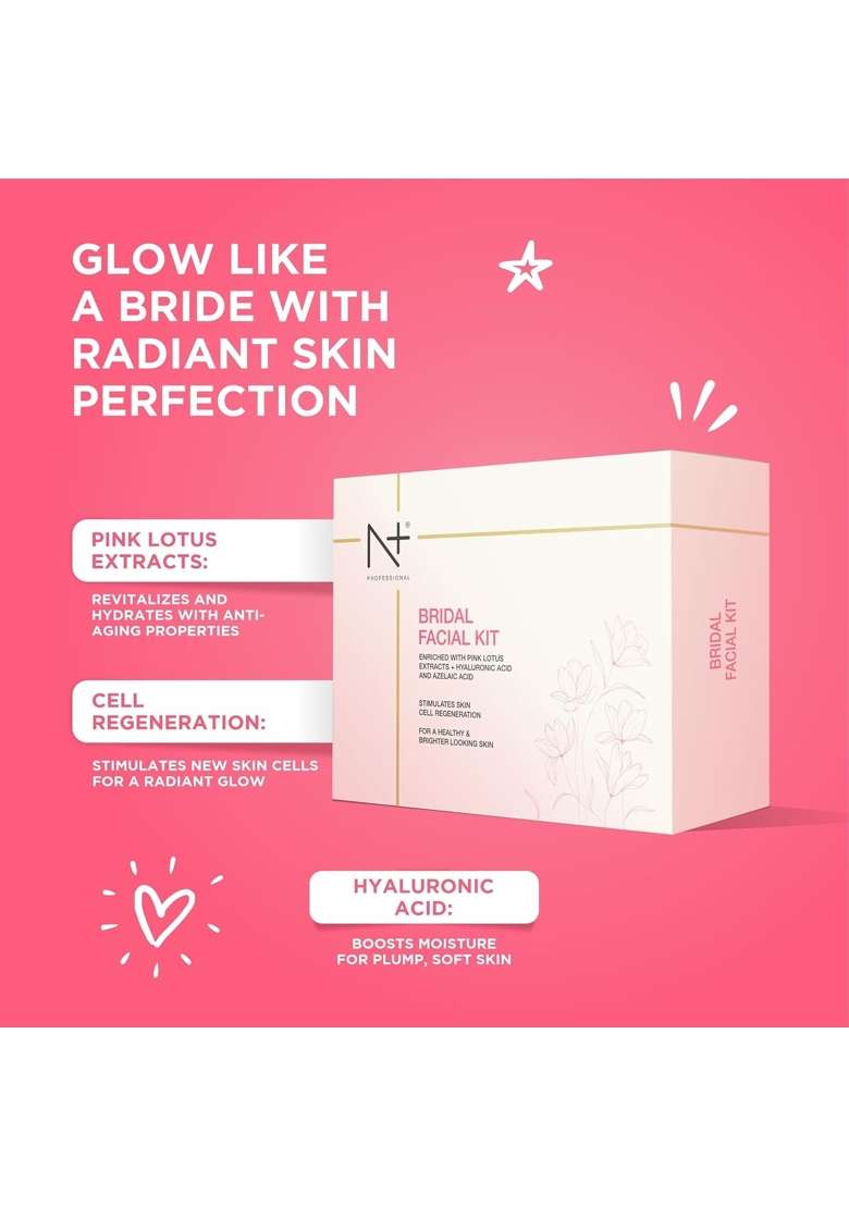 N PLUS Bridal Facial Kit Enriched with Pink Lotus Extracts Plus Hyaluronic Acid and Azelaic Acid - Indya