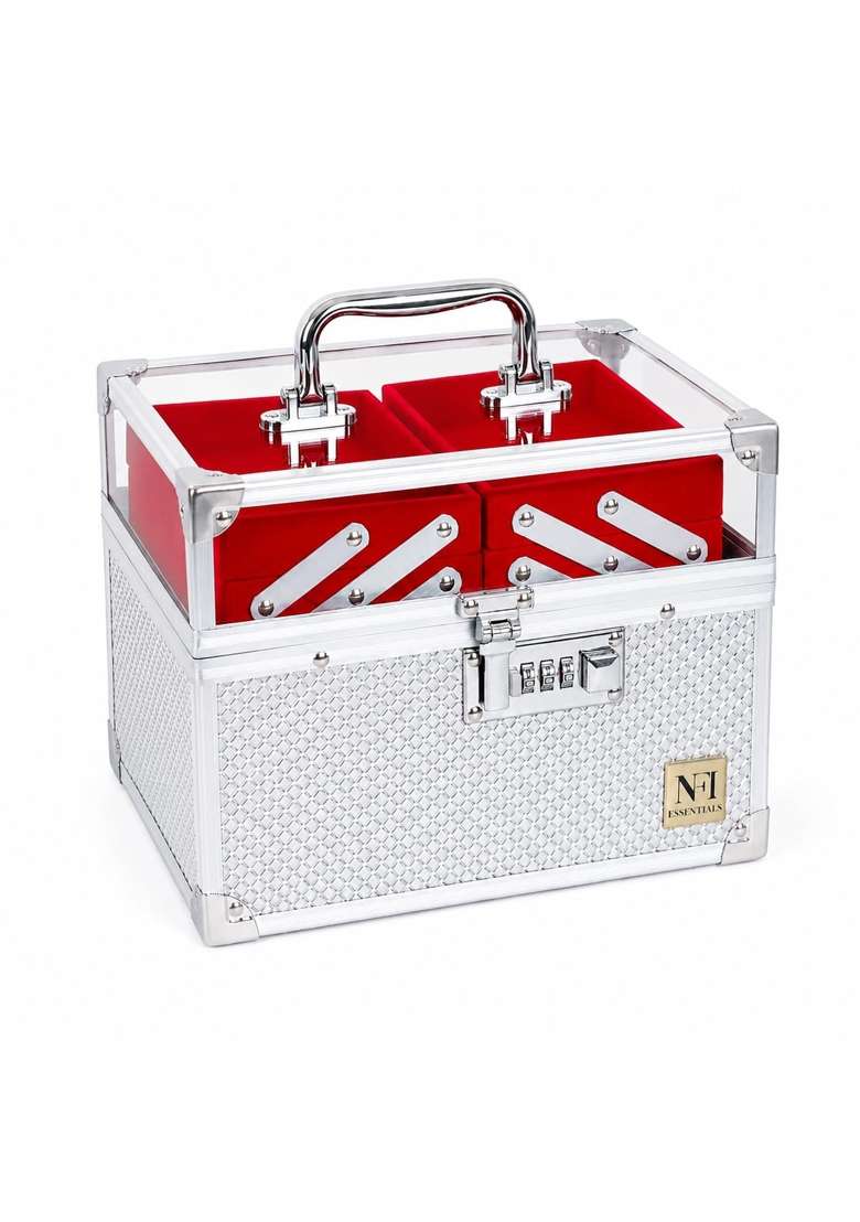 NFI Essentials Silver Makeup Organizer Box for Women Bridal Makeup Case for Jewellery - Indya