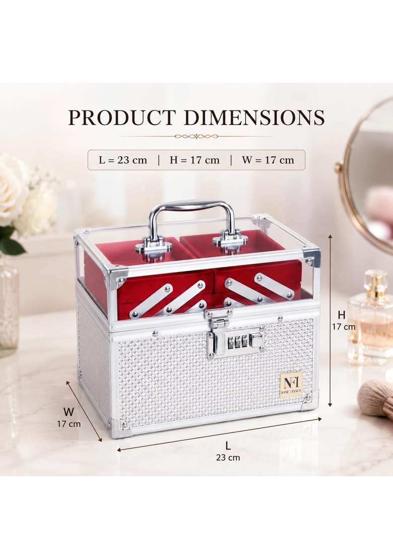 NFI Essentials Silver Makeup Organizer Box for Women Bridal Makeup Case for Jewellery - Indya