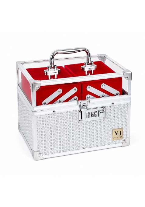 NFI Essentials Silver Makeup Organizer Box for Women Bridal Makeup Case for Jewellery