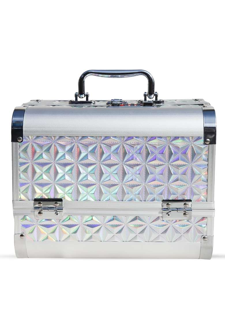 Adson Professional Beauty Makeup Cosmetic Vanity Case Box Silver - Indya