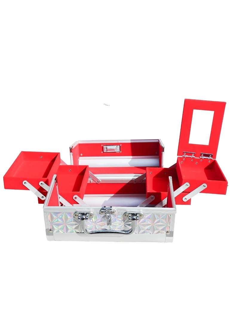 Adson Professional Beauty Makeup Cosmetic Vanity Case Box Silver - Indya
