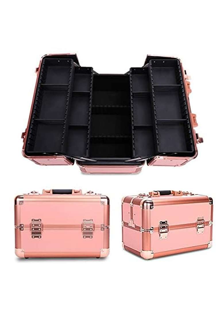Adson Professional Beauty Makeup Cosmetic Vanity Case Box Rose Gold Colour - Indya