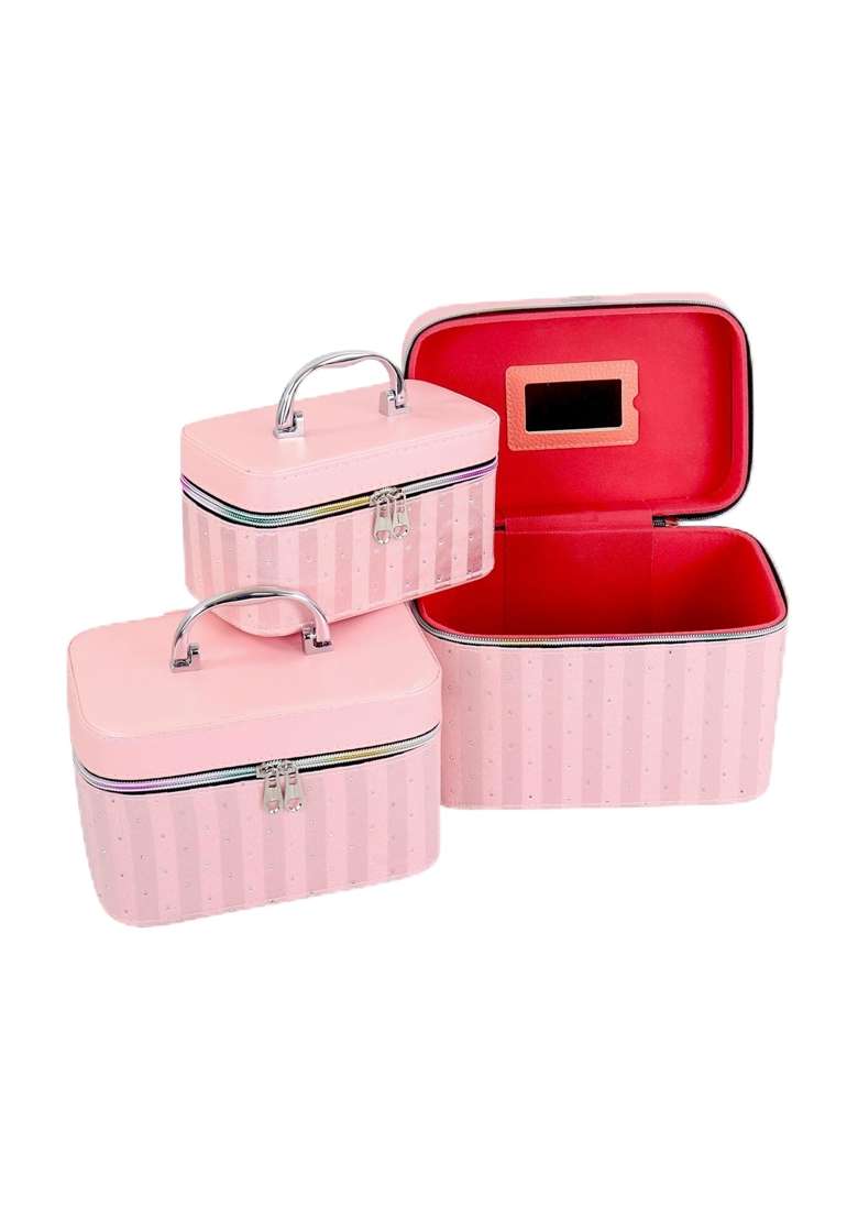NFI Essentials Makeup Box Cosmetic Box Jewellery Bridal Box Trousseau Box Vanity Beauty Case Set of 3 - Indya
