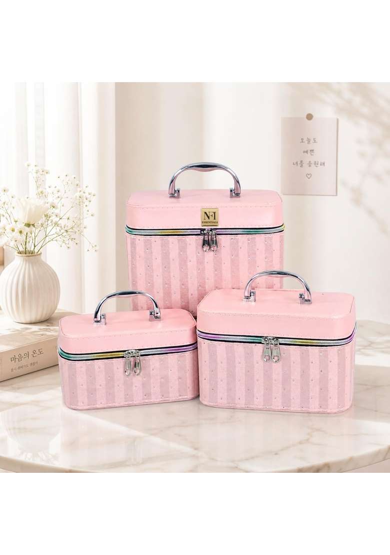 NFI Essentials Makeup Box Cosmetic Box Jewellery Bridal Box Trousseau Box Vanity Beauty Case Set of 3 - Indya