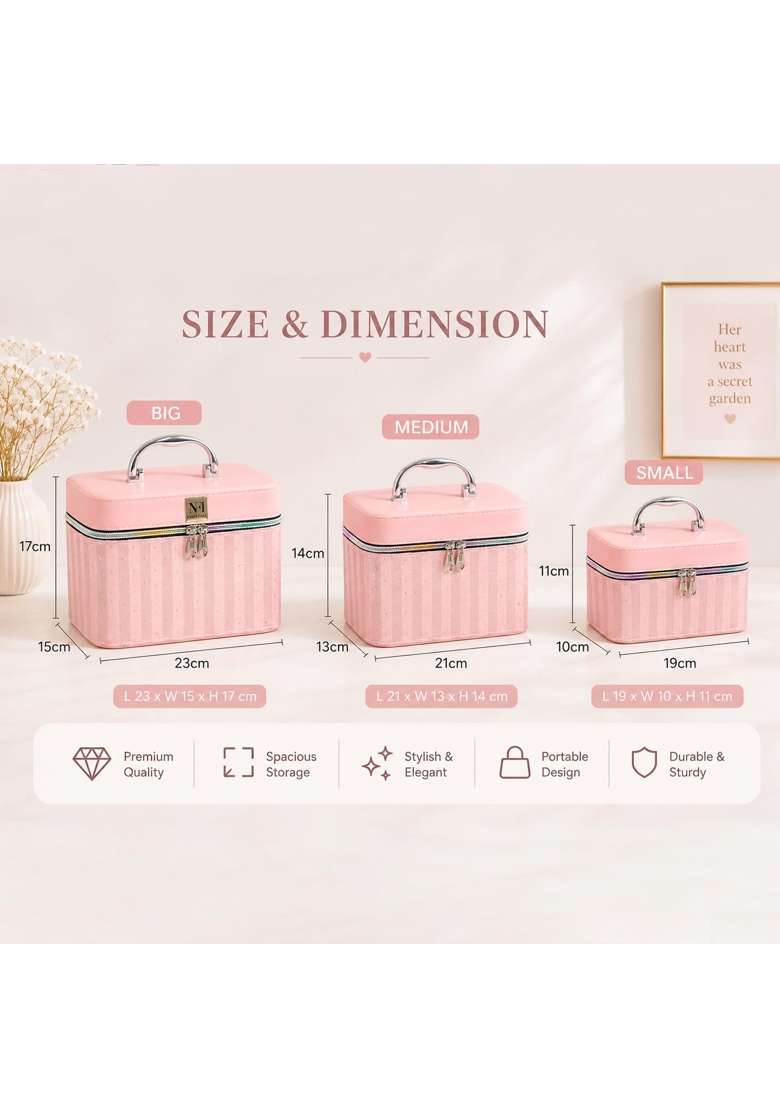 NFI Essentials Makeup Box Cosmetic Box Jewellery Bridal Box Trousseau Box Vanity Beauty Case Set of 3 - Indya