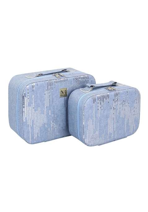 NFI Essentials Blue Printed Makeup Box Cosmetic Box Jewellery Bridal Box Trousseau Box Vanity Beauty Set of 2