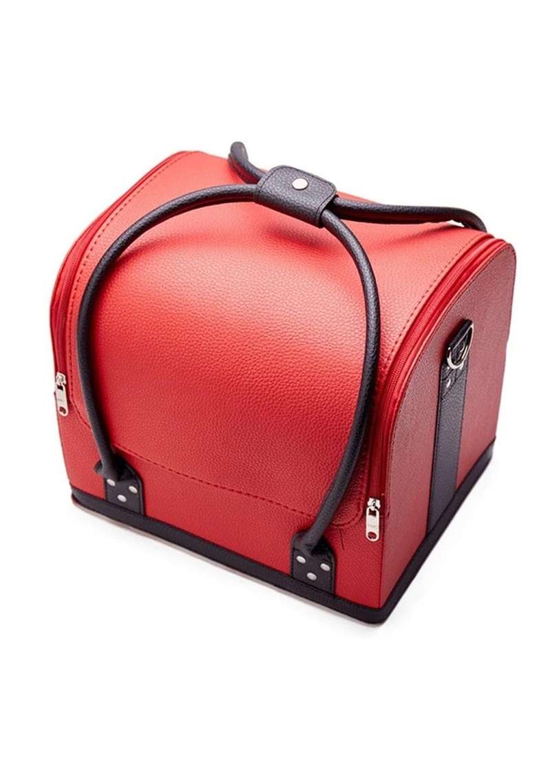 Red Square Professional Beauty Make Up Case Nail Leather Cosmetic Box Vanity Case Storage Organizer Box - Indya