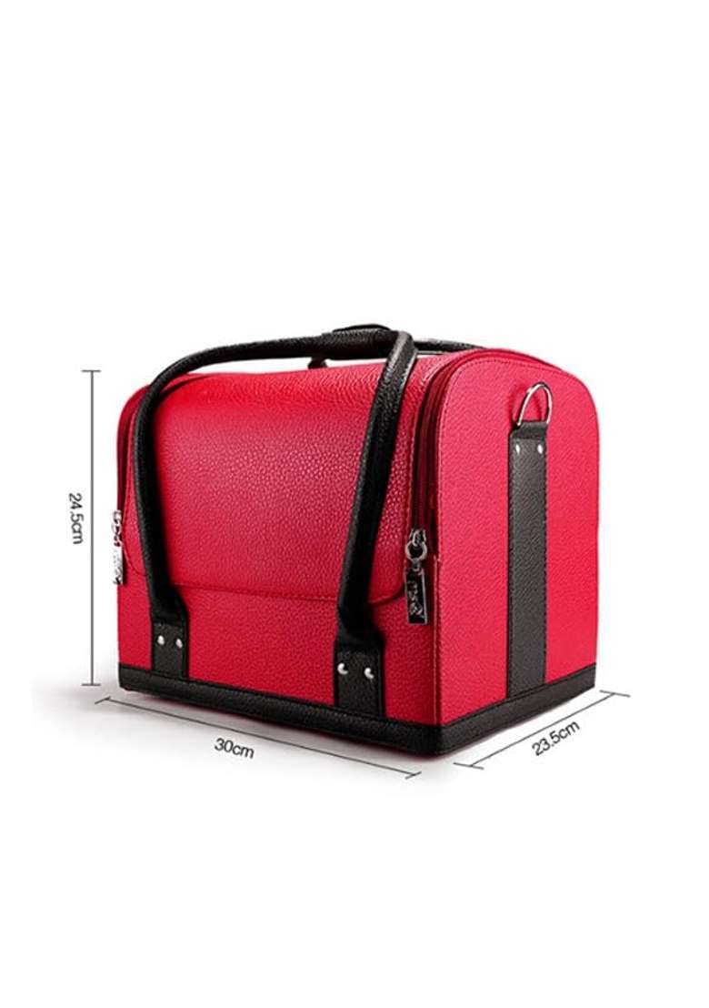 Red Square Professional Beauty Make Up Case Nail Leather Cosmetic Box Vanity Case Storage Organizer Box - Indya