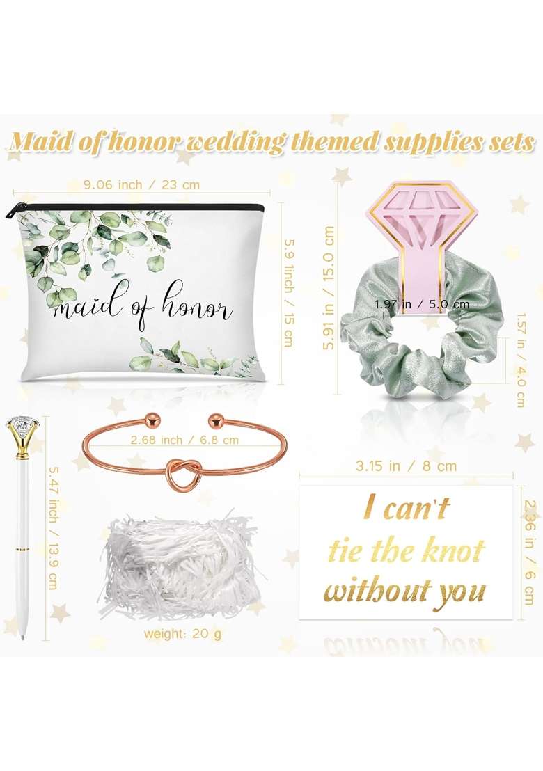 Gersoniel 7 Maid of Honor Proposal Gifts Set Will You Be My Maid of Honor Box Bridesmaid Makeup Bag Scrunchie - Indya