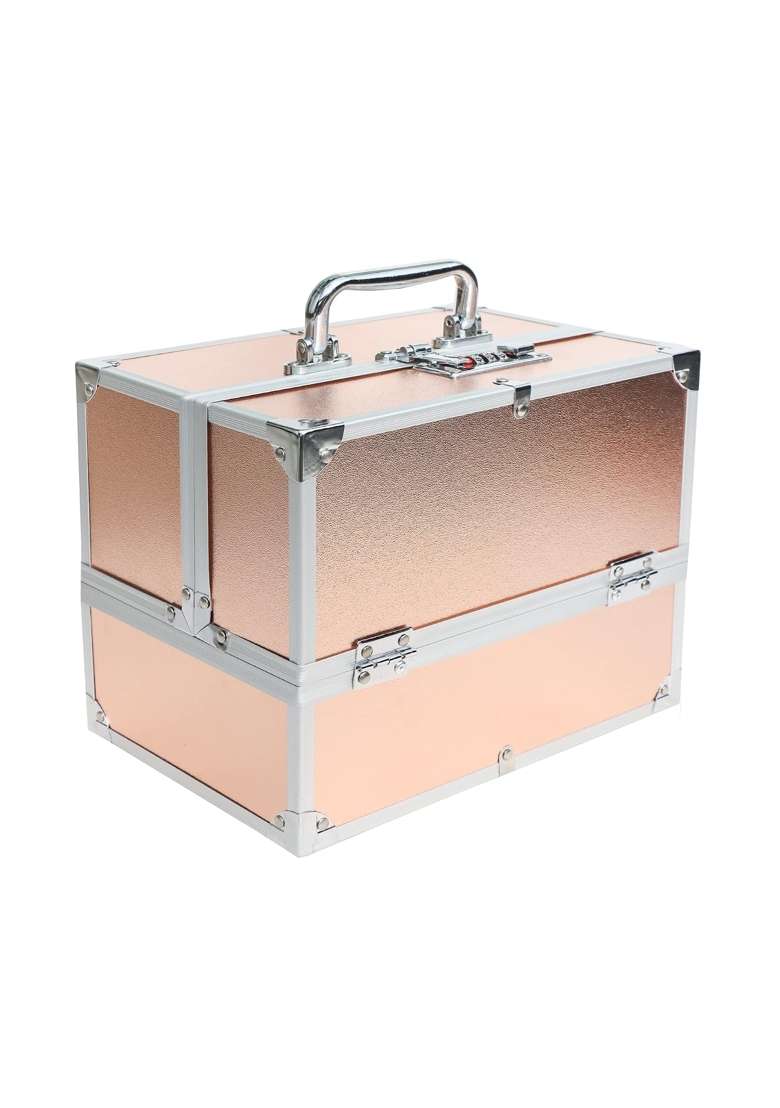 Adson Professional Beauty Makeup Box 17 Point 78 Cms Make Up Cosmetic Vanity Box Case Rose Gold - Indya
