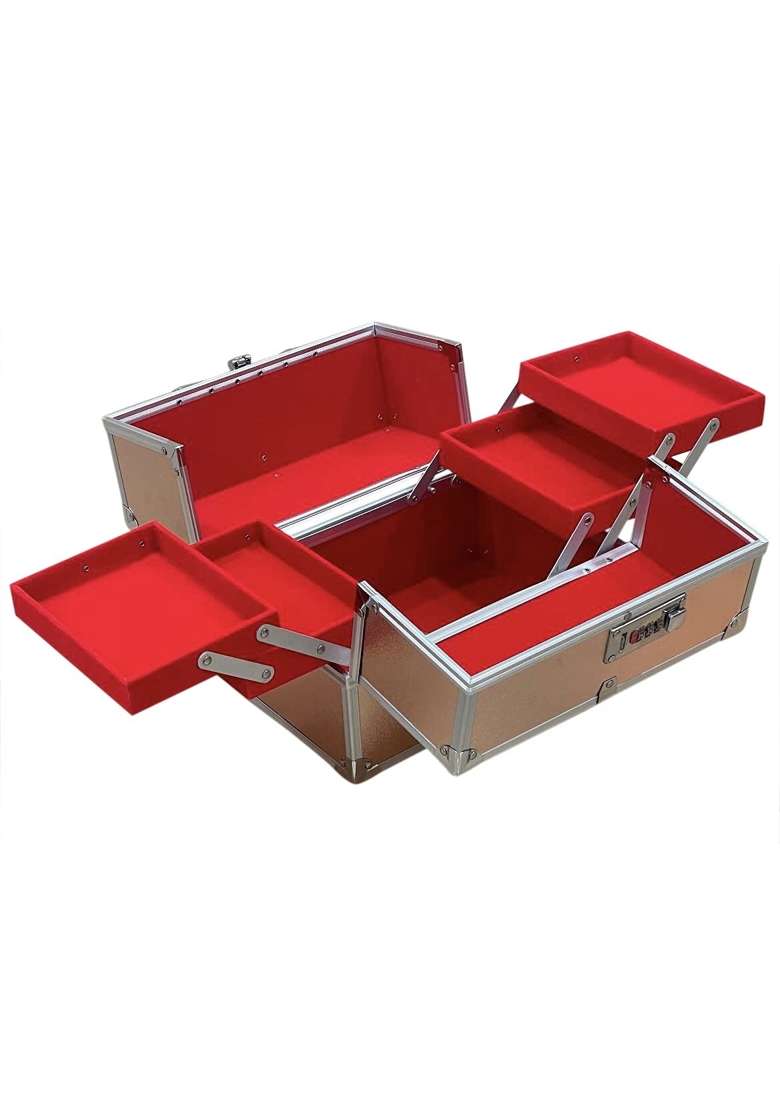 Adson Professional Beauty Makeup Box 17 Point 78 Cms Make Up Cosmetic Vanity Box Case Rose Gold - Indya