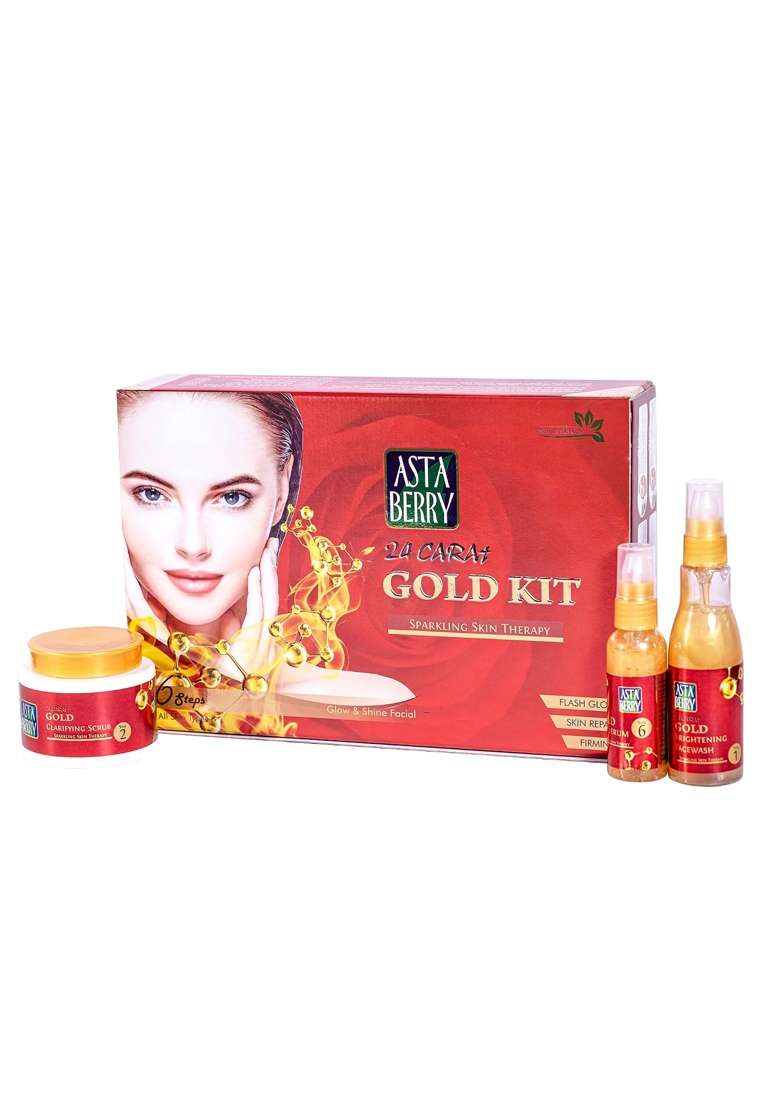 Astaberry Gold Facial Kit 6 Steps Sparkling Skin Therapy Glow Shine for Women - Indya