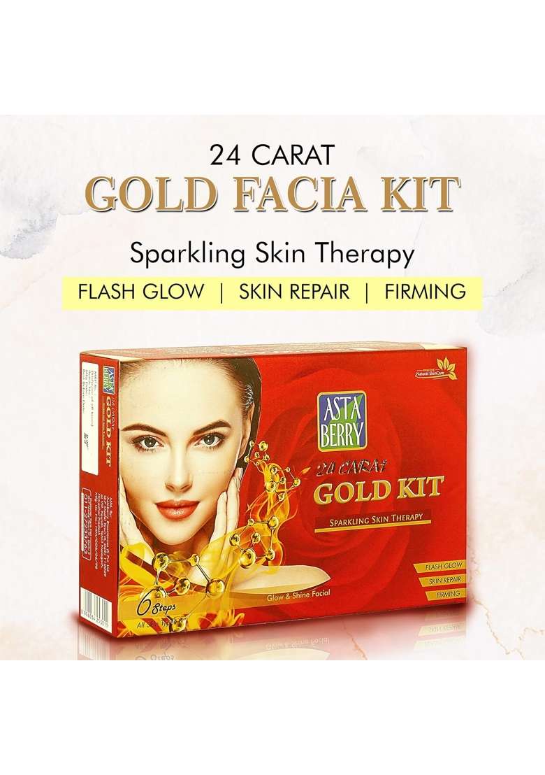 Astaberry Gold Facial Kit 6 Steps Sparkling Skin Therapy Glow Shine for Women - Indya