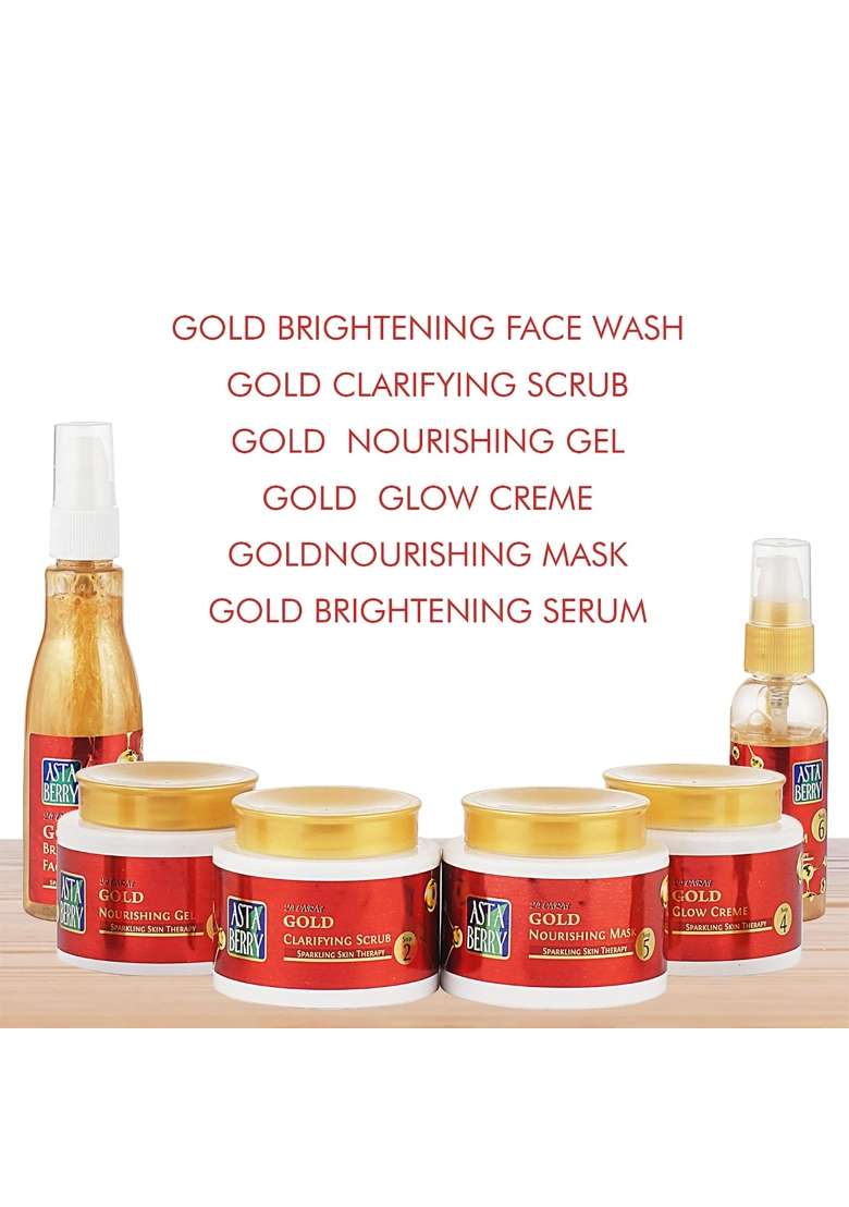 Astaberry Gold Facial Kit 6 Steps Sparkling Skin Therapy Glow Shine for Women - Indya