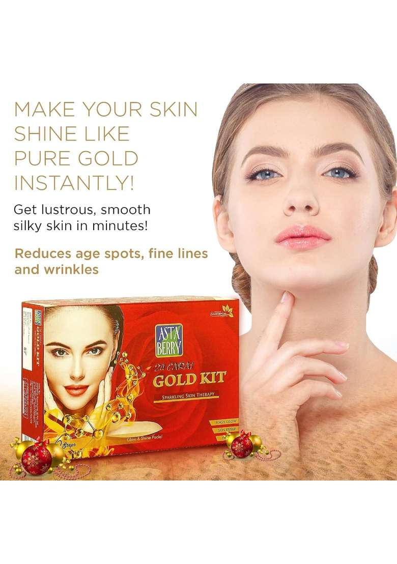 Astaberry Gold Facial Kit 6 Steps Sparkling Skin Therapy Glow Shine for Women - Indya