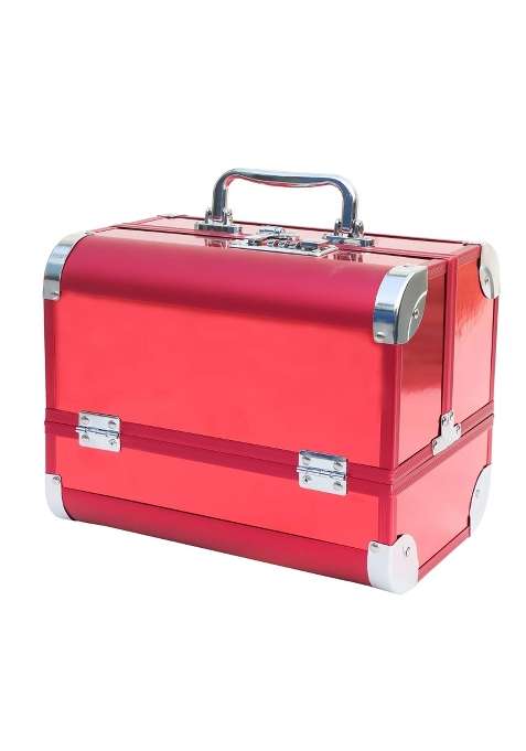 Adson Professional Beauty Makeup Cosmetic Vanity Case Box with Mirror Glossy Red