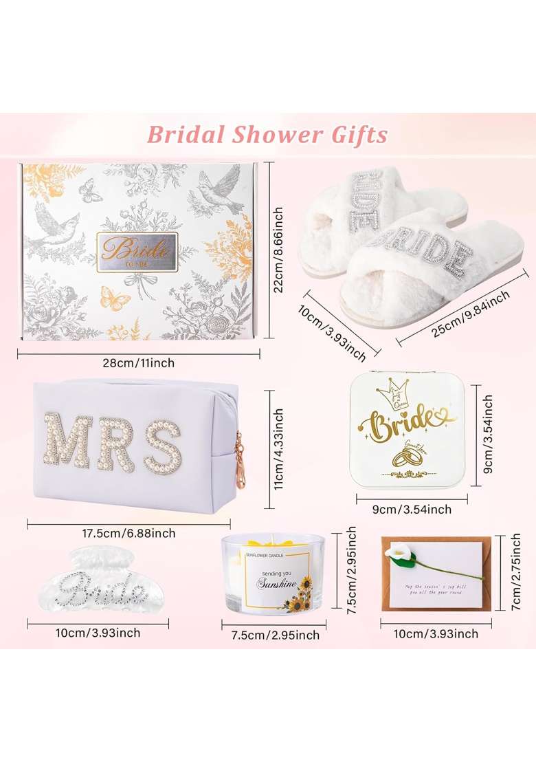 Doublewhale White Bridal Shower Gifts Bride to Be Gifts Bride Slippers Mrs Jewelry Box Bride Hair Clip Scented - Indya
