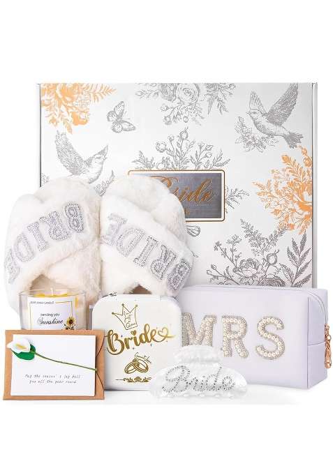 Doublewhale White Bridal Shower Gifts Bride to Be Gifts Bride Slippers Mrs Jewelry Box Bride Hair Clip Scented