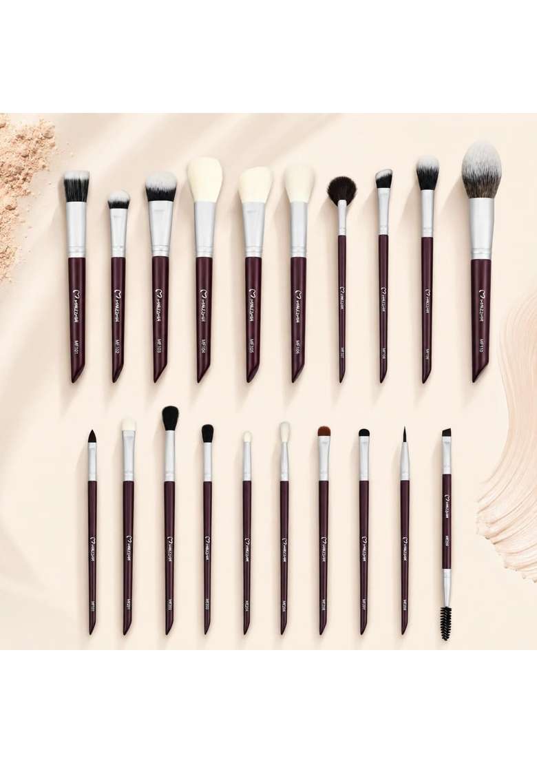 Makezmia Brown Face Edit 20 Brushes Makeup Set Kit for Foundation Concealer Highlighter and Blending - Indya