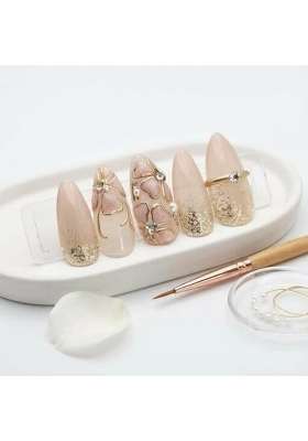 MILO Nails Ivory Chrome and Flower Press on Nails Handmade Custom Reusable Gel Nails Set of 10