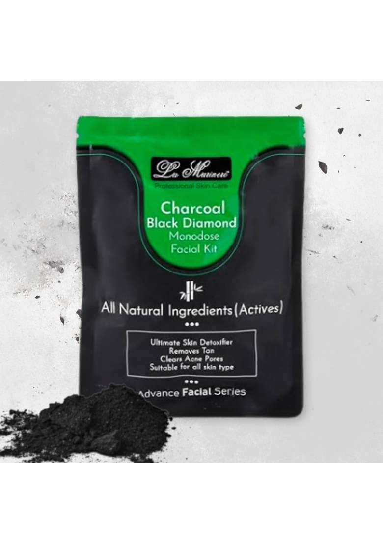 La Marinere Charcoal Black Diamond Facial Kit for Men and Women Reduce Blackheads and Pimple Pack of 5 - Indya