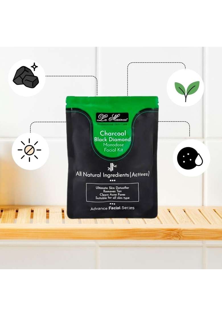 La Marinere Charcoal Black Diamond Facial Kit for Men and Women Reduce Blackheads and Pimple Pack of 5 - Indya