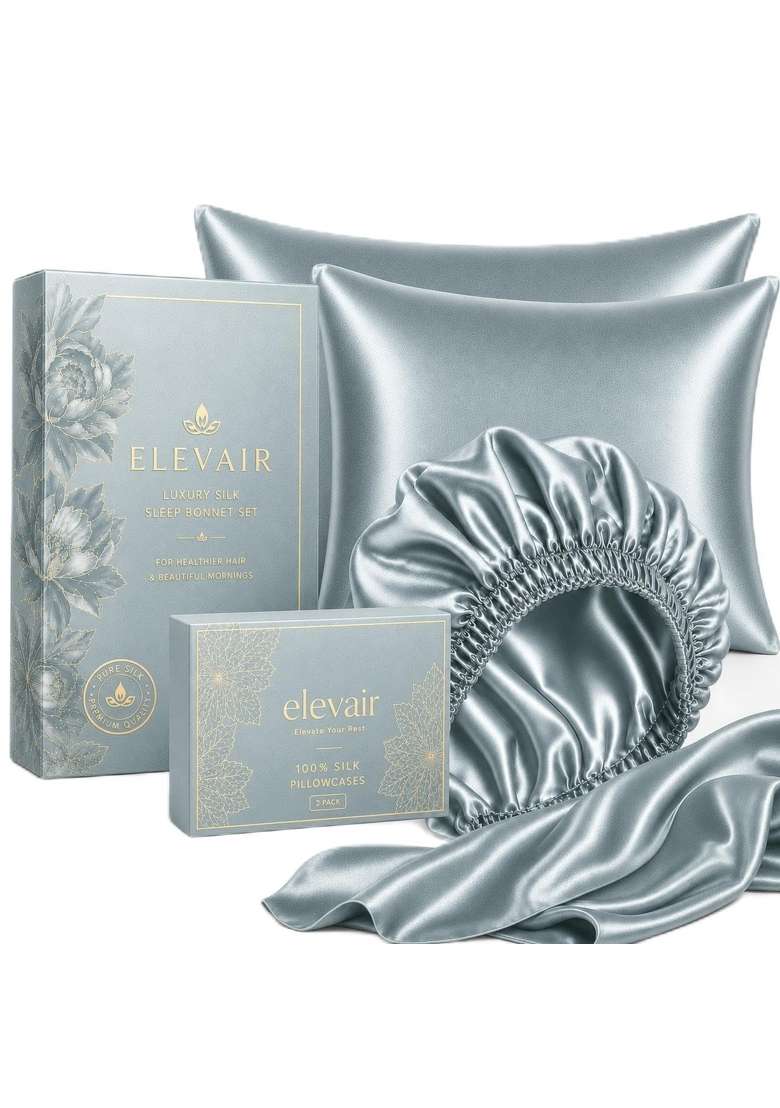 Elevair Silk Pillowcase and Bonnet Set for Hair and Skin Anti Frizz Anti Wrinkle Beauty Sleep Kit for Women - Indya