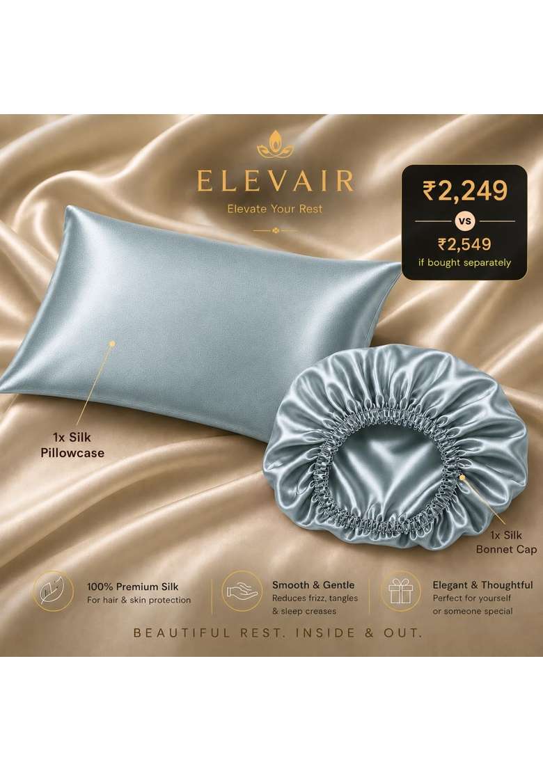 Elevair Silk Pillowcase and Bonnet Set for Hair and Skin Anti Frizz Anti Wrinkle Beauty Sleep Kit for Women - Indya