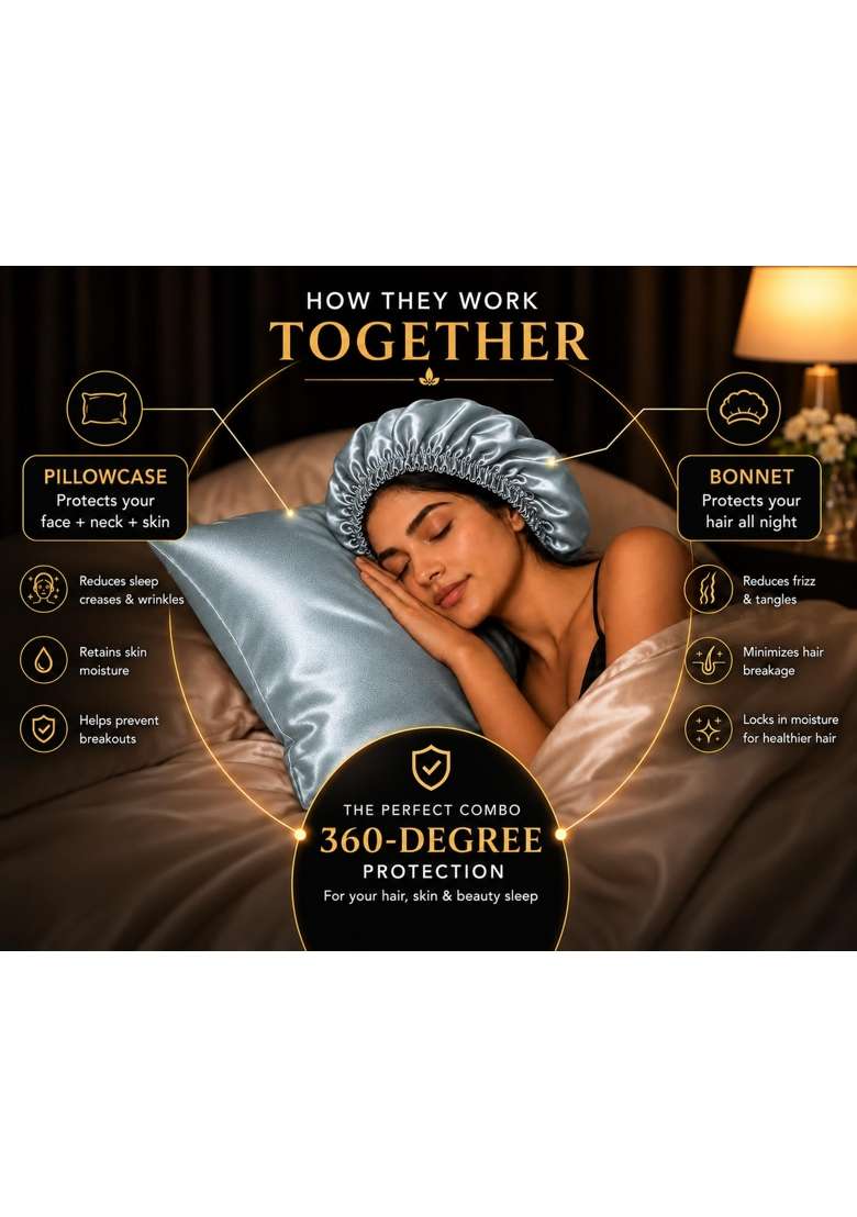 Elevair Silk Pillowcase and Bonnet Set for Hair and Skin Anti Frizz Anti Wrinkle Beauty Sleep Kit for Women - Indya