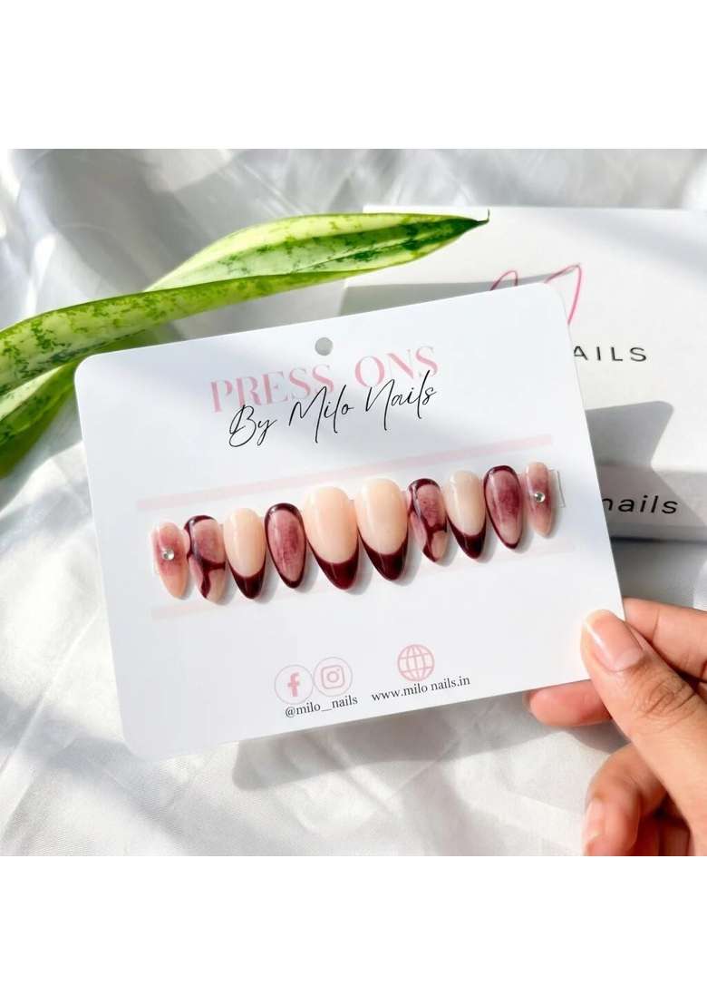 MILO Nails Garnet Glow Press on Nails Handmade Custom Reusable Gel Nails Set of 10 - Indya