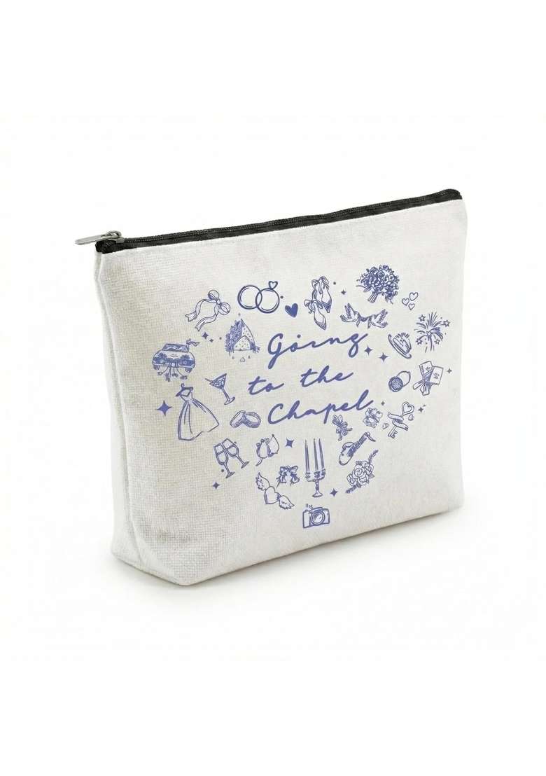 Ziyutam White Going to the Chapel Bride Makeup Bag Bride to Be Cosmetic Bag Gift for Bachelorette Party - Indya