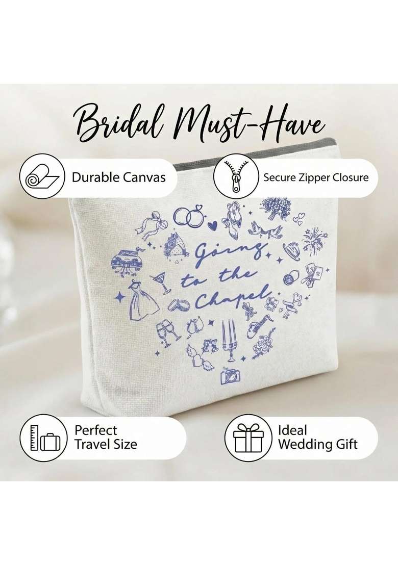 Ziyutam White Going to the Chapel Bride Makeup Bag Bride to Be Cosmetic Bag Gift for Bachelorette Party - Indya