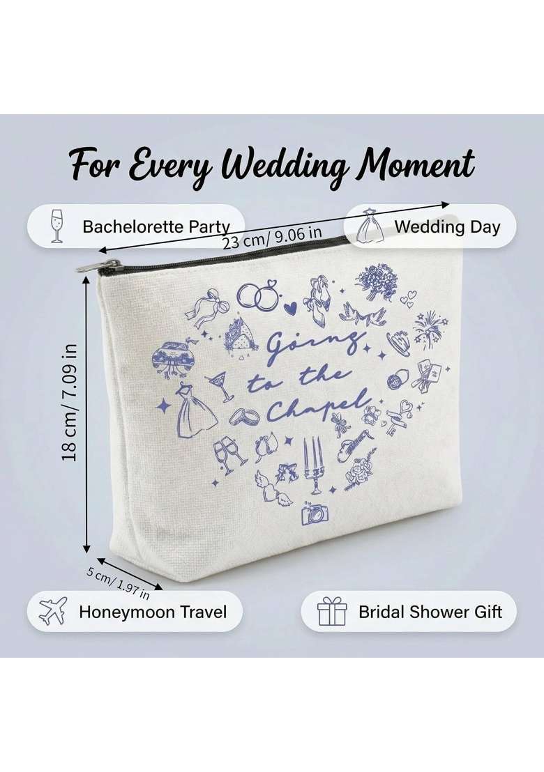 Ziyutam White Going to the Chapel Bride Makeup Bag Bride to Be Cosmetic Bag Gift for Bachelorette Party - Indya