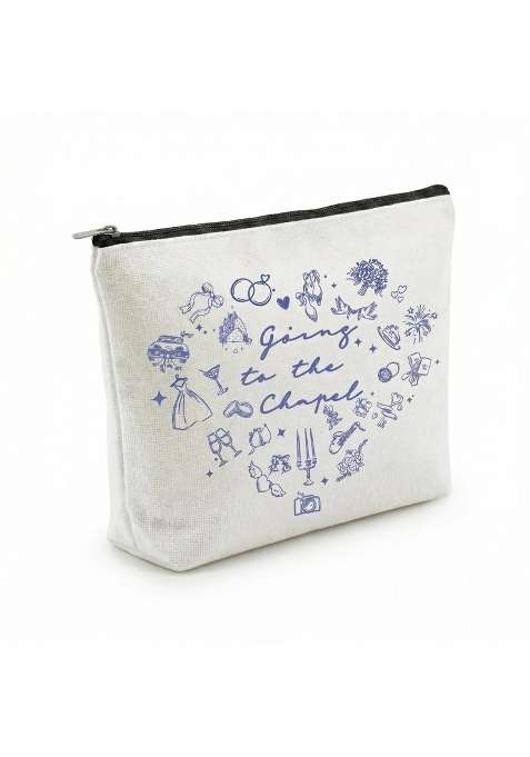 Ziyutam White Going to the Chapel Bride Makeup Bag Bride to Be Cosmetic Bag Gift for Bachelorette Party