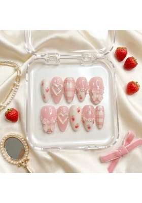 MILO Nails Strawberry Sorbet Press on Nails Handmade Custom Reusable Gel Nails Set of 10