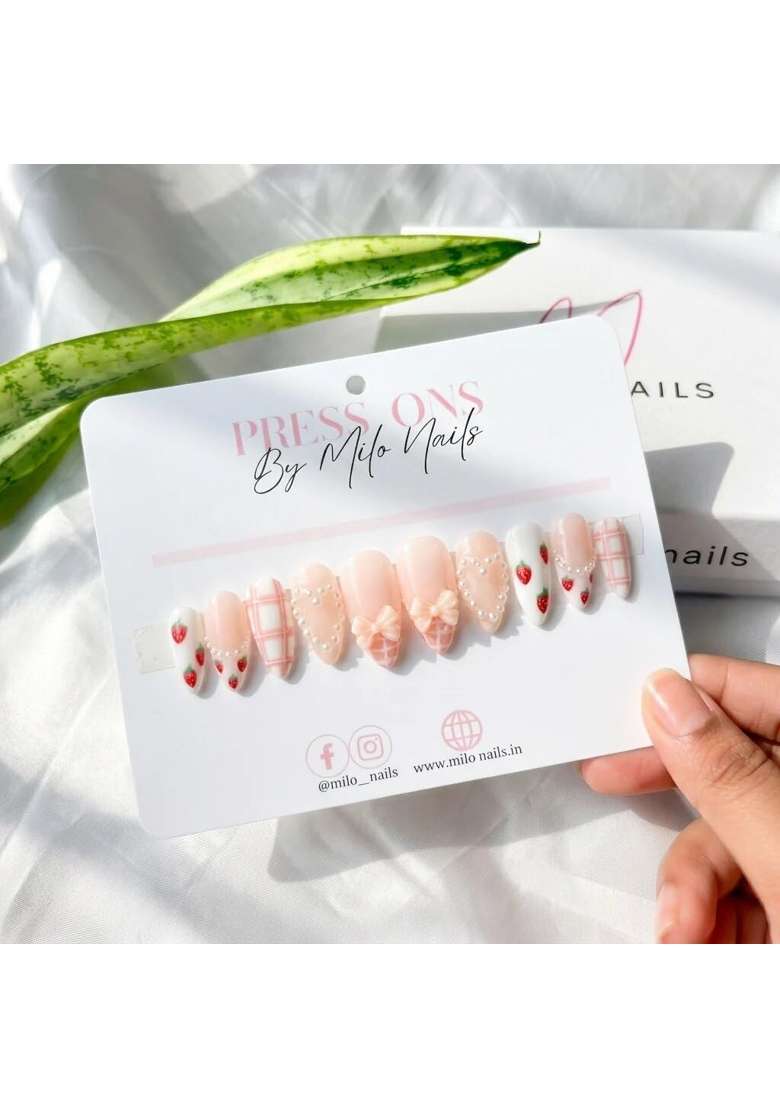 MILO Nails Strawberry Sorbet Press on Nails Handmade Custom Reusable Gel Nails Set of 10 - Indya