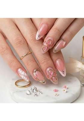 MILO Nails Pink 3D Flower Chrome Press on Nails Handmade Custom Reusable Gel Nails Set of 10