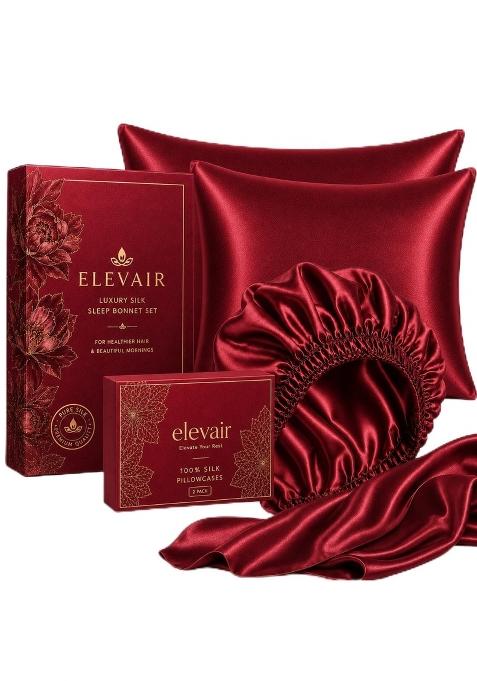 Elevair Silk Pillowcase and Bonnet Set for Hair and Skin Anti Frizz Anti Wrinkle Beauty Sleep Kit for Women