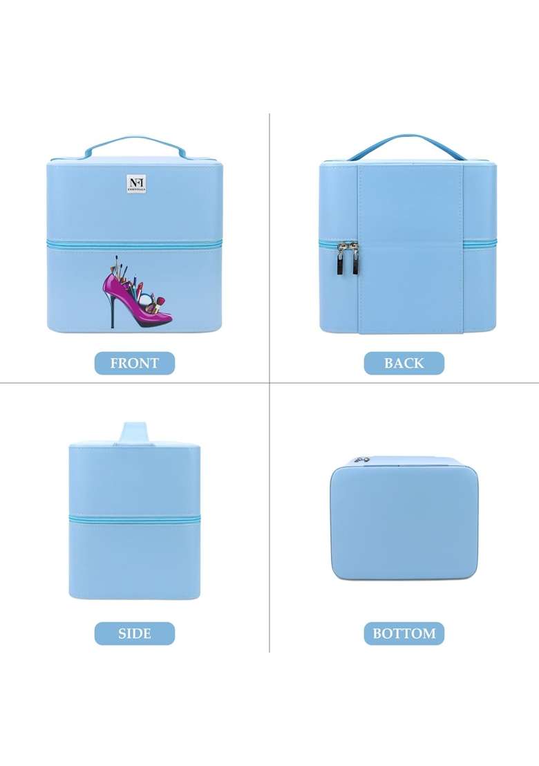 NFI Essentials Blue 3 Layer Large Capacity Travel Makeup Box Vanity Organiser Case - Indya